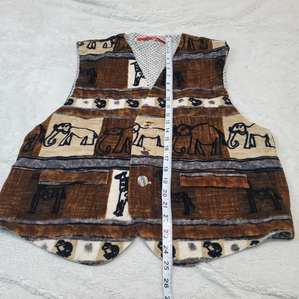 Signum Brown Tan Animal Print Y2K Retro Preppy Rustic Corduroy Button Vest Men M